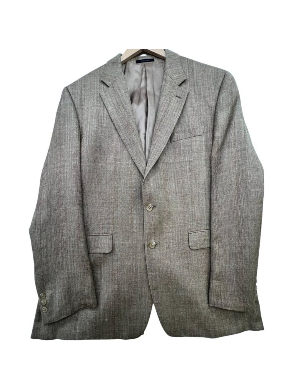Lauren Ralph Lauren Mens Herringbone Blazer Suit Jacket 44L Silk Wool Blend Tan